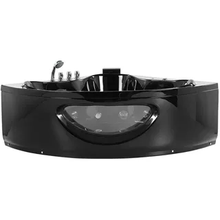 Beliani Whirlpool Badewanne mit LED 150x190x61 cm schwarz Tocoa , Schwarz , Kunststoff , Dreieckig , 150x61x190 cm , Badezimmer, Baden & Duschen, Badewannen