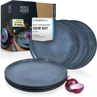 Moritz & Moritz VIDA 6er Dinner Teller Set Blau - Dinnerteller für 6 Personen - Porzellan spülmaschinen- und mikrowellengeeignet