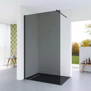 Duschabtrennung Duschwand Glas Walk in Dusche graues Glas 120 x 200 cm Echtglas Grauglas 8 mm mit Wandprofil schwarz matt Duschtrennwand Glaswand Nano Beschichtung 90° Stabilisator aus Edelstahl