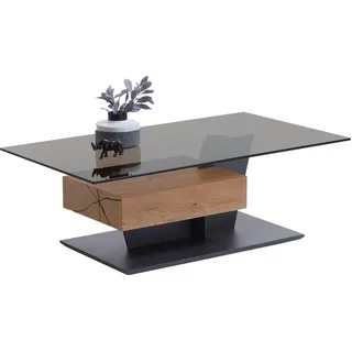 Valnatura Couchtisch , Anthrazit, Eichefarben , Holz, Metall, Glas , Kerneiche , vollmassiv , 1 Schublade(n) Schubladen , rechteckig , Wange , 70x45x120 cm , Goldenes M, Dgm , Stauraum , Wohnzimmer, Wohnzimmertische, Couchtische, Couchtische Glas