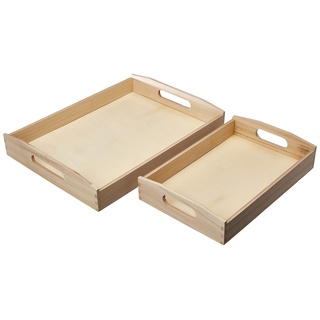 Rayher Hobby Rayher Holztablett-Set, 2 Stück, kleines Tablett 30 x 20 cm, großes Tablett 39 x 28 cm, Dekotablett, 6208400, Braun