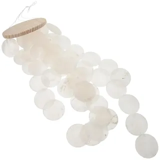 DOITOOL Muschel Windspiel 42 cm - Capiz Perlmutt Klangspiel für Balkon | Natur Muschel-Windspiel mit Holzring und sanftem Klang, maritime Dekoration als Hänge-Deko für Terrasse Balkon und Wohnzimmer