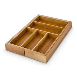Relaxdays Besteckkasten verstellbar H x B x T: ca. 5 x 48 x 46 cm Bambus Braun