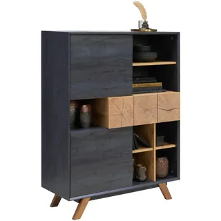 Carryhome Highboard , Eichefarben, Dunkelgrau , Holzwerkstoff , Eiche , massiv , 5 Fächer , 1 Schubladen , 100x133.5x40 cm , Beimöbel erhältlich, stehend , Kleinmöbel, Kommoden, Highboards