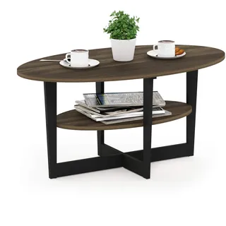 Furinno Jaya Oval Couchtisch, Holz, Columbia Walnuss/Schwarz, 1-Pack
