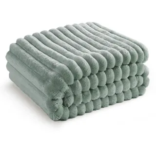 BEDSURE Kuscheldecke Flauschig - Wolldecke & Fleecedecke, Sofadecke, Weiche Warme Grobe Korddecke Gemütlicher Überwurf für Zimmer Deko, Wohn- & Kuscheldecken, Tagesdecke, Grün, 130 x 170 cm
