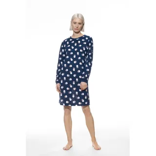 Nachthemd MEY "Scribbled Dots", Damen, Gr. 46, N-Gr, blau (deep marine), Single Jersey, Obermaterial: 100% Baumwolle, bequem knielang, Rundhals, angesetztes Bündchen, Kleider Nachthemd, mit Allover-Punkte-Print