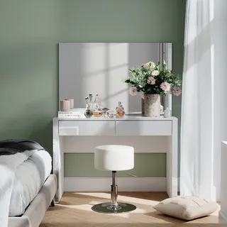 Vicco Schminktisch Annabelle, 110 cm mit Spiegel und Hocker, Weiß Hochglanz/Weiß