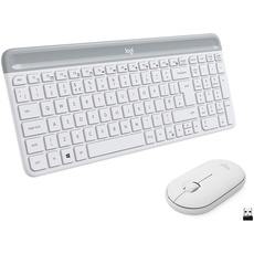 Logitech MK470 Slim Combo Kabelloses Tastatur-Maus-Set, 2.4 GHz Verbindung via Nano-USB-Empfänger, 10m Reichweite, 18-Monate Batterielaufzeit, PC/Laptop, Skandinavisches QWERTY-Layout - Weiß