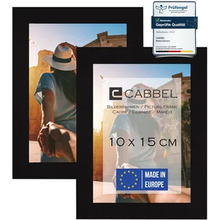 CABBEL Doppelpack (2er Set) Bilderrahmen 10x15 cm, Schwarz, stabiles MDF-Holz Rahmen, bruchsicherem Plexi-Glas, zum Aufhängen & Aufstellen, ideal für Fotos/Bilder/Collage