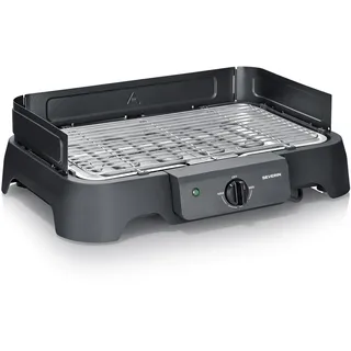 Severin Elektrogrill, Temperaturen 35-200 Grad Celsius, schnelles Aufheizen, 38x22 cm, Tischgrill mit Auffangschale, Edelstahl-Grillrost, Balkongrill, einfache Reinigung, 2000W, schwarz, PG 8593
