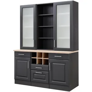 KOCHSTATION Küchenbuffet »KS-Stockholm« hochwertige MDF-Fronten, 2 Glasrahmentüren, 200 cm hoch, viel Stauraum, grau