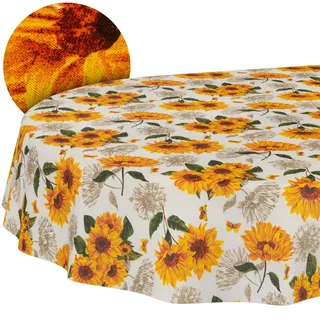 Tischdecke abwaschbar Tischtuch Lotuseffekt pflegeleicht aus Baumwolle Polyester schmutzabweisend Outdoor Gartentischdecke Sonnenblume Oval 200x140cm