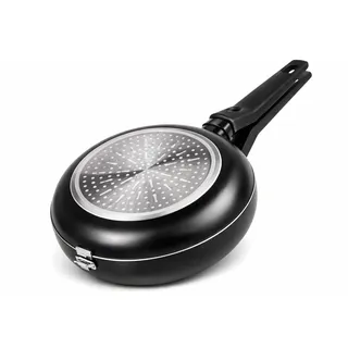 LS Kitchen - Omelette-Pfanne für Induktion und Vitro - Doppelbratpfanne für Kartoffeltortillas - Doppel-Pfanne für Kartoffelomeletts für alle Herdarten Geeignet - Aluminium - Ø 24 cm - Schwarz