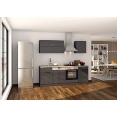 Bild Möbel Küchenzeile Mailand 220 cm Grau Hochglanz-Grau Matt ohne E-Geräte