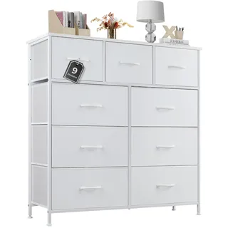 Sweetcrispy weetcrispy Kommode mit Stoff-Schubladen, Sideboard mit 9 Stoff-Schubladen, Schubladenschrank, Organisationsmöbel für Küche, Büro, Flur, TV-Schrank mit Schubladen, Weiß