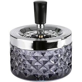 APS 568 Drehaschenbecher "PUSH", Ø 9,5 cm, Höhe 11 cm, mit Bajonettverschluss, Glas, Metall verchromt, dark grey, glänzend
