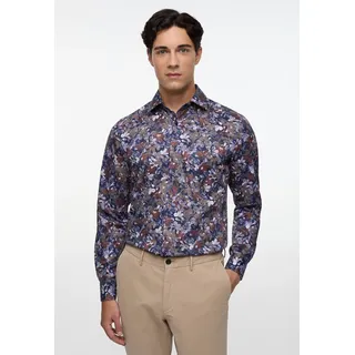 Langarmhemd ETERNA "SLIM FIT", Herren, Gr. 42, Normalgrößen, blau (navy), Satin, 100% Baumwolle, schmal, Manschette, Hemden Langarmhemd, NON IRON (bügelfrei)
