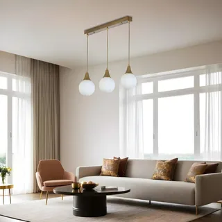 Opviq Elegant White and Gold Chandelier, Metal Body, Adjustable Height 55 cm, Diameter 15 cm, E27 Socket, Max 40W, IP20 | Perfect for Modern Decor