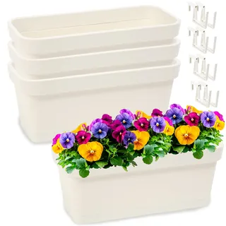 PECZEKO Blumenkasten-Set aus Kunststoff, Pflanzkasten für Blumen und Kräuter, Widerstandsfähiger Balkontopf, Pflanzkübel für Balkon 4 Pack Creme, ø 40 cm