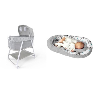 Ingenuity, Lullanight Babybett Gem, Stubenwagen & Kokon Kuschelnest für Babys und Säuglinge, Nestchen, Reisebett, 100% Baumwolle und Plüsch Minky, antiallergisch, Grau/Teddy