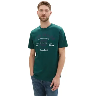 Tom Tailor Herren T-Shirt mit Logo-Print aus Baumwolle, Deep Lake, XL