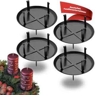 WIKAKERZEN Adventskerzenhalter 4er Set – Schwarz, ohne Dorn – stabile Kerzenhalter für Adventskranz, LED & Wachskerzen – Kerzenstecker für Ø 7 cm Kerze