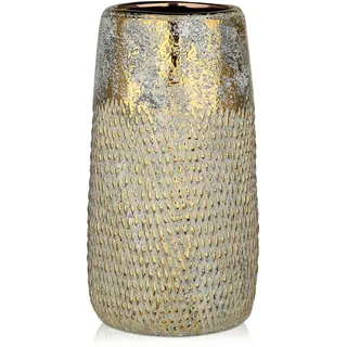 Arborus Vase Keramik 26 CM Modern Vase für Blumen Pampasgras Lavendel Tulpen Dekovase Eukalyptus Tischdeko Blumenvasen Gold Silber für Modern Vintage Boho Wohnzimmer Schlafzimmer Küche Badezimmer Büro
