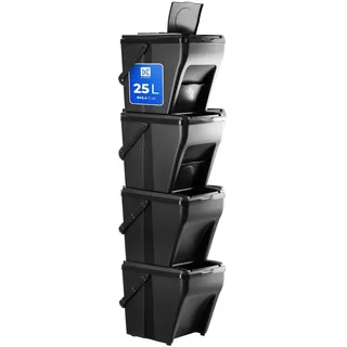 KADAX modularer Mülleimer aus Kunststoff "Arbol", Biomülleimer, Müllsortierer, Schwarz, 25L, 4 Stück - Schwarz