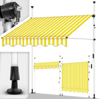 tillvex Balkonmarkise Gelenkarm Markise Klemmmarkise Sonnenmarkise Balkon ohne Bohren Gelb/Weiß 400 cm - Gelb