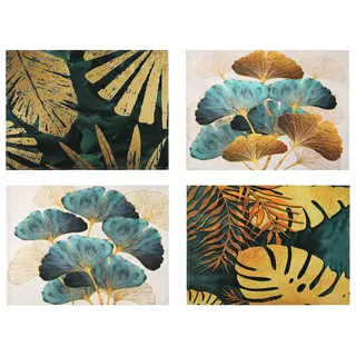 Tischsets aus Leinen Hochwertig Platzsets Petrol Gold Ginkgo Biloba Muster Waschbare Stoff Platzmatten Platzset für Tischdekorations Cafe Hause Esszimmer Küchen Dekorationen 18 x 13 Zoll Set mit 4