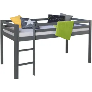 Homestyle4u Hochbett 90 x 200 cm Kiefer massiv lackiert Grau