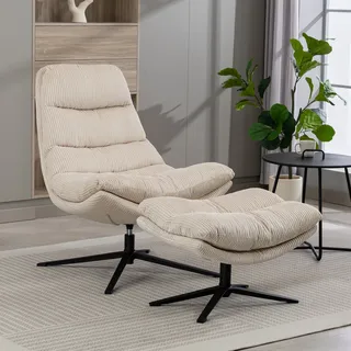 Duo Collection Relaxsessel Porto Polyester 83 x 100 x 92 cm Beige mit Hocker drehbar