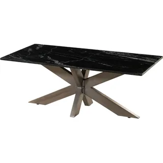 MASSIVMOEBEL24.DE Couchtisch 120x60x45 Marmor schwarz / Kreuzgestell Eisen Antik Grau BARCELONA #404 - Schwarz