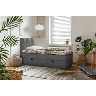 Mid.you Boxbett , Anthrazit , Holz, Textil, Holzwerkstoff , H3 , 90x200 cm , Bettkasten, gepolstertes Kopfteil, Stoffauswahl, Topper durchgehend , Holzmöbel, Holzbetten, Boxspringbetten Holz