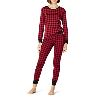 Amazon Essentials Damen Anschmiegsames Pyjama-Set Aus Baumwolle (In Übergröße Erhältlich), Kirschrot/Schwarz Klassisches Buffalo-karo, XS