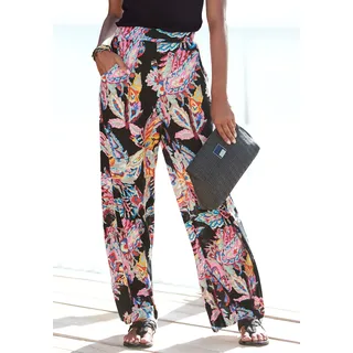 Palazzohose BUFFALO "mit lockerem, weitem Bein", Damen, Gr. 36, N-Gr, bunt (schwarz, bunt bedruckt), Jersey, Obermaterial: 100% Viskose, bedruckt, figurumspielend lang, Hosen Palazzohose, aus Viskosejersey im Alloverprint mit Taschen, Sommerhose, casual, Topseller