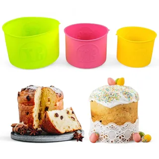 GMMH 3er Set Silikonbackform für Panettone Panetinne Weihnachtsgebäck Kuchen Backform (Bunt) Kuchenform Brotbackform, Paska Kulich Osterbrot, Ostern Paskha Kulitsch
