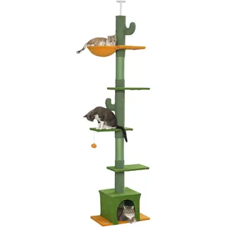 PawHut Kratzbaum Deckenhoch, Katzenbaum, 230-275 cm Katzenkratzbaum mit Katzenhöhle, Kratzstämmen, Spielball, Katzenmöbel mit Kippschutz, Grün