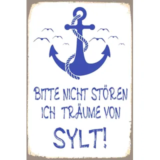queence Metallbild "Traum von Sylt" Anker  Meer  Schriftzug  Sprüche  Sprüche & Texte 1 Stk. tlg. Stahlschild, Blechschild, Sprüche, Texte, Fernweh, Sylt, farbe bild(er): blau