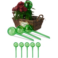 Bild Bewässerungskugeln, 9er Set, HxD: 28 x 8 cm, Durstkugeln für Pflanzen, je 250 ml, Kunststoff, Gießkugel, grün