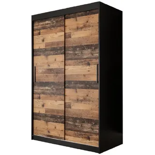 möbel kryspol Schwebetürenschrank Schwarz, Kunststoff, Nachbildung, 4 Fächer, 120x200x62 cm Schlafzimmer, Kleiderschränke, Schwebetürenschränke