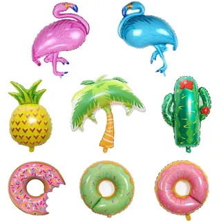 Hawaii-Folienballons, Flamingos, Kaktus, Palmen, Aluminium-Luftballons, Donut-Helium-Ananas-Ballon, Party-Dekoration, 8 Stück