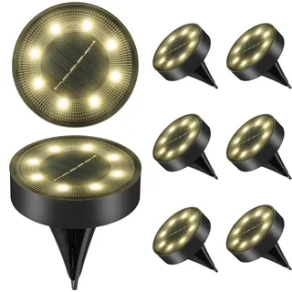 Carehabi Solar Bodenleuchten Aussen 8 Stück (Warmes Weiß), 8 LED Gartenbeleuchtung Solar IP68, Wasserdicht Boden Solarleuchten, Solarlampen für Garten Außen Rasen Gehweg Patio Auffahrt