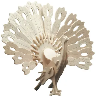 Pebaro 852/1 Holzbausatz Pfau, 3D Puzzle, Modellbausatz, Basteln mit Holz, Holzpuzzle Tier, vorgestanzte Holzplatte, inkl. Schmirgelpapier, ausbrechen, zusammenstecken, fertig, Geschenkidee