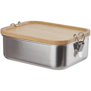 Butlers Lunchbox Bento , Silberfarben , Metall, Holz , 15x7x19 cm , Küchenzubehör, Vorratsbehälter, Brotkästen