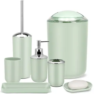 IMAVO Badezimmer-Zubehör-Set, grünes Badezimmer-Set, 7-teiliges Badezimmer-Zubehör-Set, Tablett, WC-Bürste, Mülleimer für Badezimmerdekoration und Einweihungsgeschenke