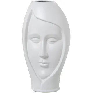 DRW Tischvase mit Gesicht aus Keramik, matt, 16 x 14 x 30 cm