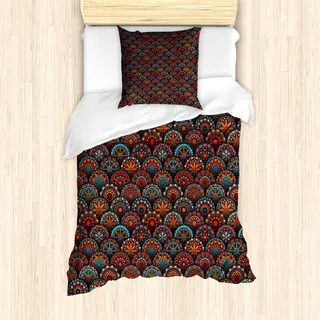ABAKUHAUS marokkanisch Mantele, Skala Mandala-Entwurf, Milbensicher Allergiker geeignet mit Kissenbezügen, 135 cm x 200 cm - 80 x 80 cm, Aqua Orange Rubin