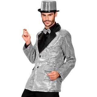 W WIDMANN MILANO Party Fashion - Jacke mit Pailletten, aus Satin, Silber, Blazer, Showman, Motto-Party, Karneval